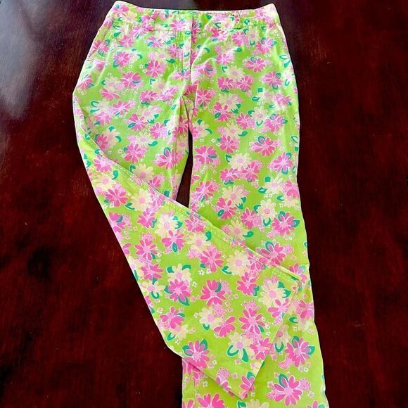 Lilly Pulitzer lime green and pink, floral pants. - Picture 1 of 4